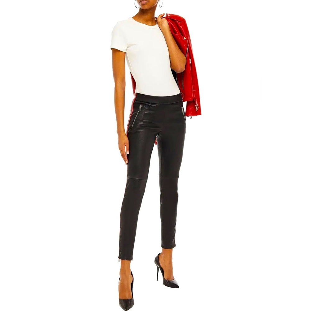 Alexander McQueen Lamb Leather Black Skinny Trouser with Red Stripe Detail